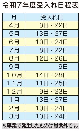 2020年度受け入れ日程表